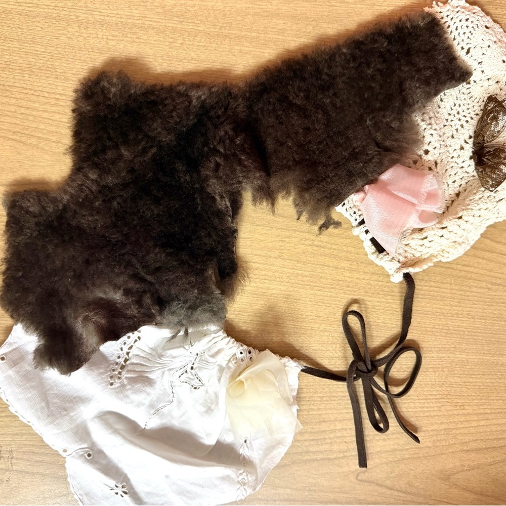 Fur Collar Boho Style Necklace With Fabric & Leather Cord Tie